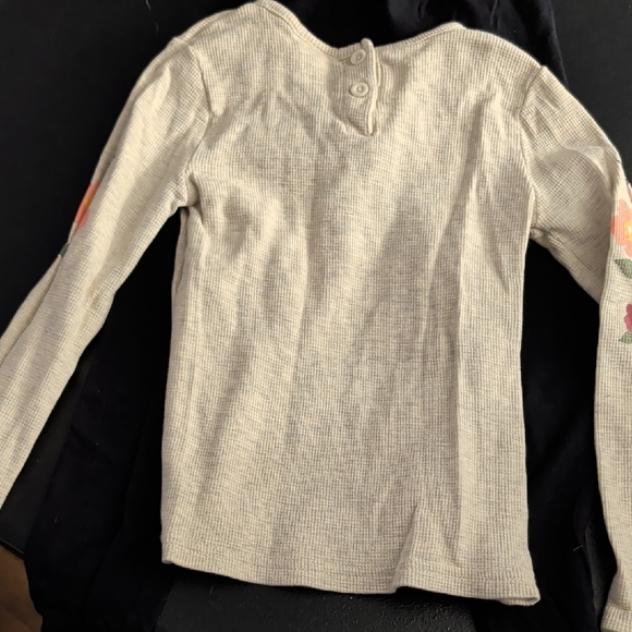 Ivory Ribbed Knit Top With Floral Design On Sleeves And Black Leggings Outfit - Picture 6 of 8